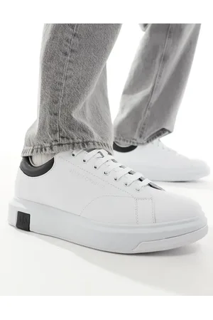 Armani Exchange Contrast detail logo leather trainers in /black