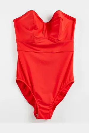 Figleaves Fuller Bust rene underwired bandeau tummy control swimsuit in