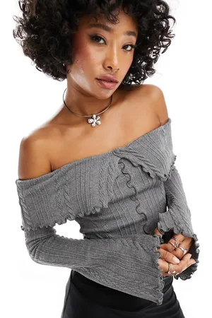 ASOS Off shoulder long sleeve top in cable knit