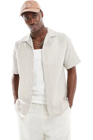 JACK & JONES Seersucker shirt with revere collar in beige