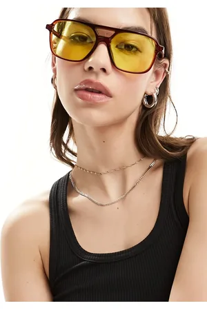 ASOS Fine frame aviator fashion glasses with yellow lens