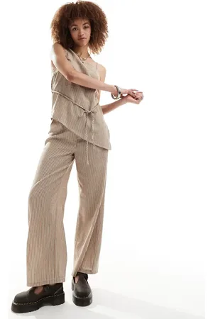 Reclaimed Straight leg trouser in linen look pinstripe co-ord