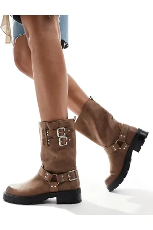 Glamorous Harness biker boots in washed beige