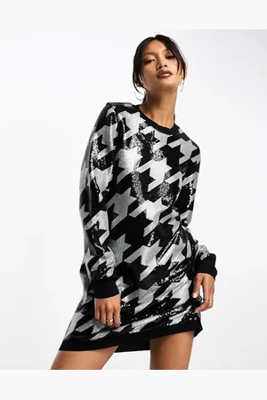 AllSaints Juela Tonia sequin embellished houndstooth mini dress in