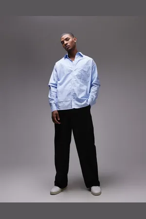 Topman Long sleeve oversized double sleeve cotton shirt in stripe