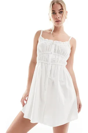 SNDYS Linen ruched strappy mini dress in