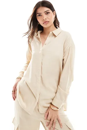 VILA Loose fit shirt co-ord in beige sheen
