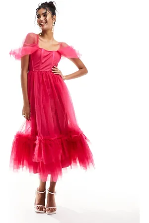 Lace & Beads Corset ruffle tulle midaxi dress in