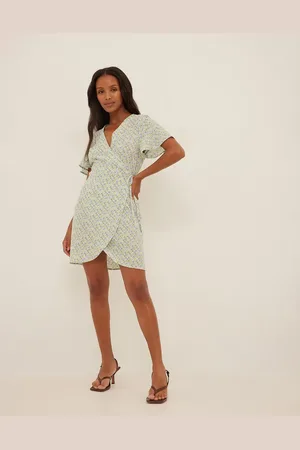 NA-KD Mini wrap dress in and blue floral print