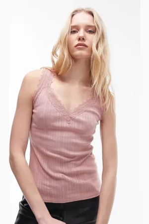 Topshop V neck lace pointelle cami in soft