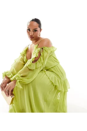 ASOS ASOS DESIGN Curve ruffle off shoulder midi dress in olive