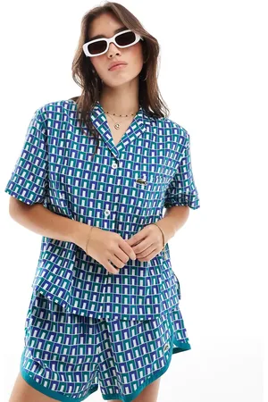 Lacoste Holiday revere shirt in geo print