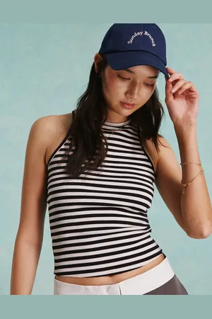 Miss Selfridge Rib racer top in black and white stripe