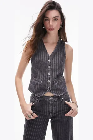 Topshop Co ord denim pinstripe waistcoat in washed