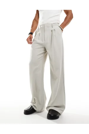 COLLUSION Relaxed wide leg tailored trousers in stone