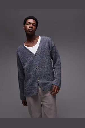 Topman Relaxed brushed boucle cardigan in green and purple