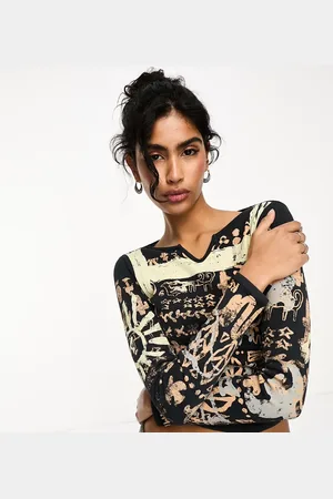 Reclaimed Long sleeve notch neck AOP baby
