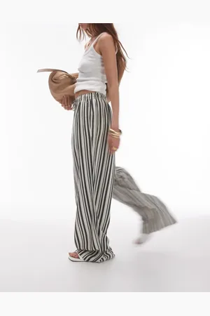 Topshop Stripe linen wide leg trouser in mono