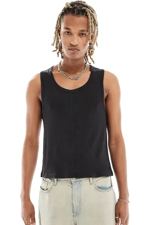 Reclaimed Ribbed vest with seaming detail in washed black