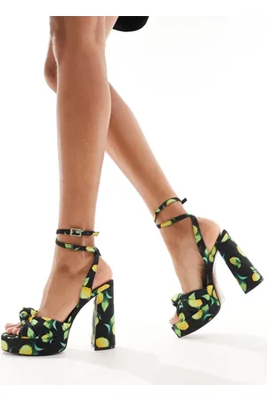 ASOS Nikita knotted platform block heeled sandals in fruit print