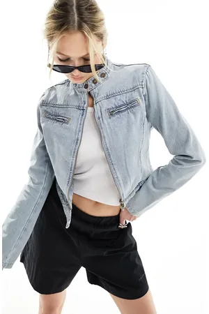 Lioness Denim moto jacket in washed