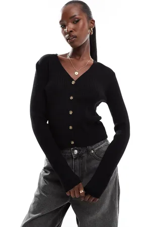 In The Style Ribbed knit button through fitted cardigan in