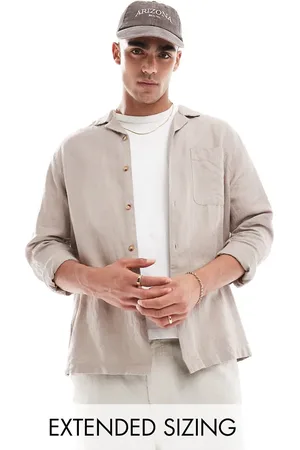 ASOS Relaxed revere shirt in linen mixed with patched pocket in stone