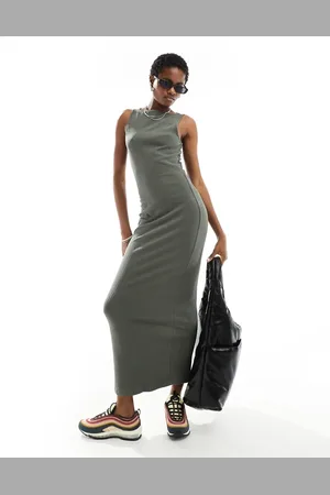 COLLUSION Slash neck maxi dress in olive