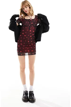 Daisy Street Square neck mesh mini dress in rose bud print