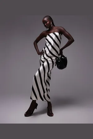 Topshop Co-ord satin bias maxi skirt in mono diagonal stripe