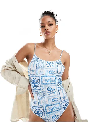 ASOS Tall Soleil square neck skinny strap swimsuit in blue
