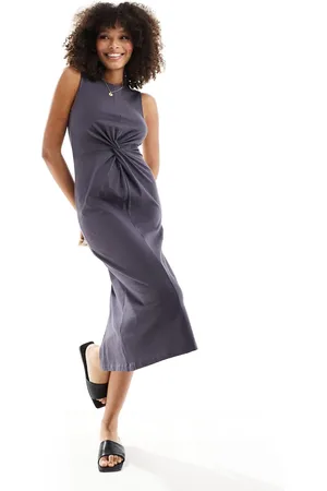 MANGO Cinched waist jersey dress in dark