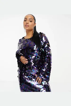 Collective The Label Collective the Label Plus exclusive disc sequin mini dress in petrol mix