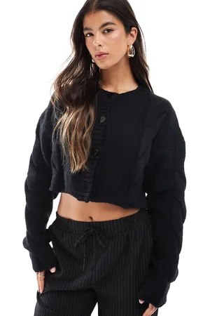 SNDYS Premium cropped cable knit cardigan in