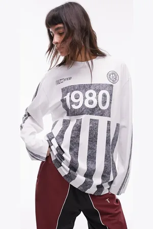 Topshop Graphic long sleeve 1980 sporty skater tee in