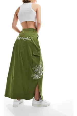 ED HARDY Midi cargo with koi wave embroidered skirt