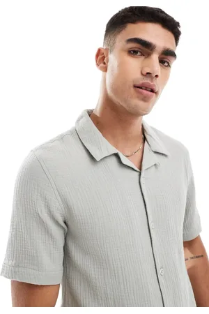 Only & Sons Revere collar cheesecloth shirt co-ord in light sage