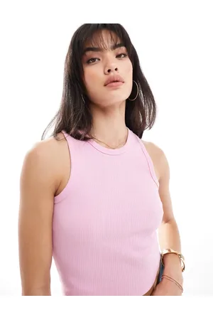 Pieces® Ribbed racer neck top in