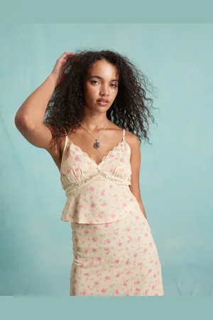 Miss Selfridge Western satin lace insert cami top in ditsy print co ord