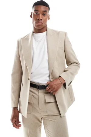 ASOS Slim 70s lapel suit jacket with wool in beige