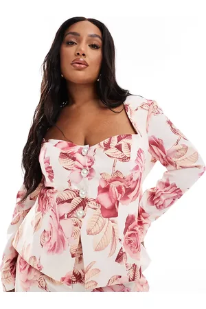 ASOS Curve co-ord sweetheart tailored blazer with bow back in rose print