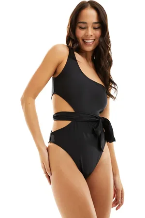 Brave Soul One shoulder cut out swimsuit with removable belt in