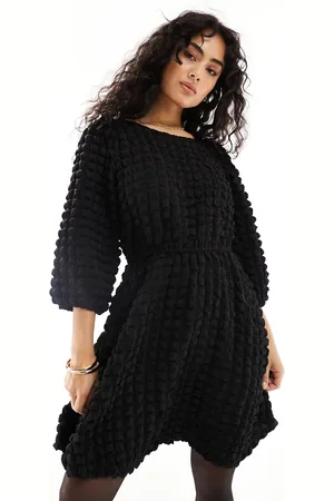 VILA Textured smock mini dress with tie back in