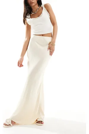 Stradivarius Satin bias maxi skirt in oyster