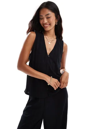 VILA Lightweight rib knit sleeveless waistcoat co-ord in