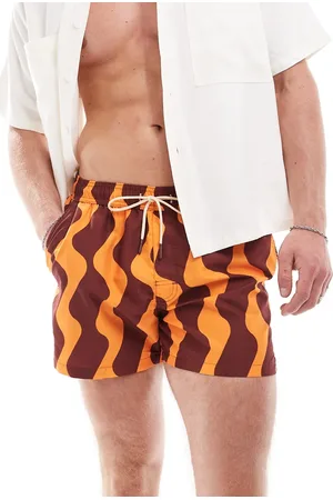 Bershka Wave stripe printed swimshort in ecru