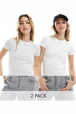 Miss Selfridge Short sleeve baby tee t-shirt 2 pack in grey marl and white