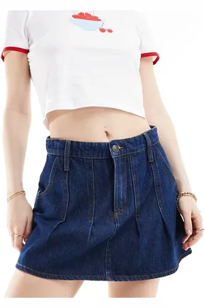 Stradivarius STR pleated denim mini skirt in dark