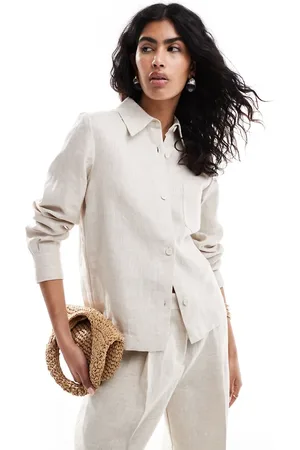MANGO Linen co-ord shirt in beige