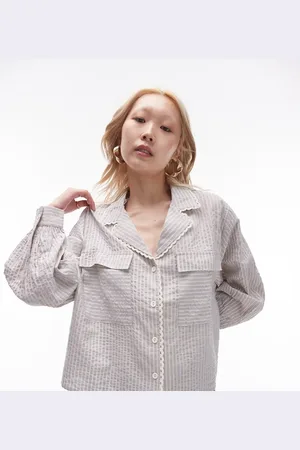 Topshop Topshop petite stripe casual seersucker shirt in